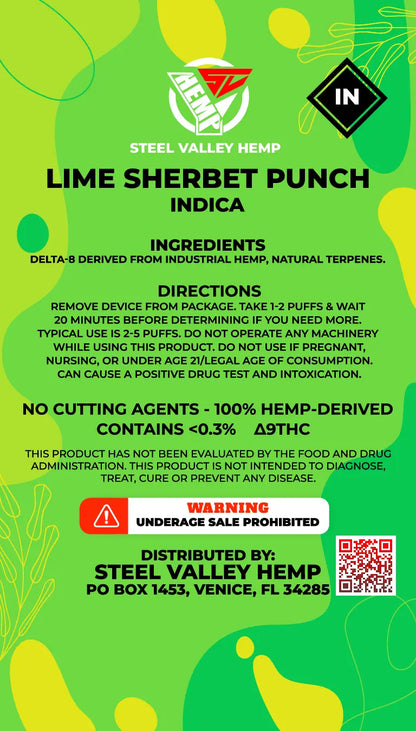 SVH Vape Delta 8 THC Disposable Indica Lime Sherbet Punch